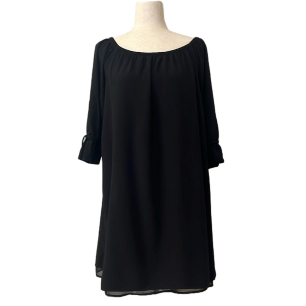 Loft Relaxed Black‎ 3/4 Sleeve Optional Off the Shoulder Dress-Size Medium